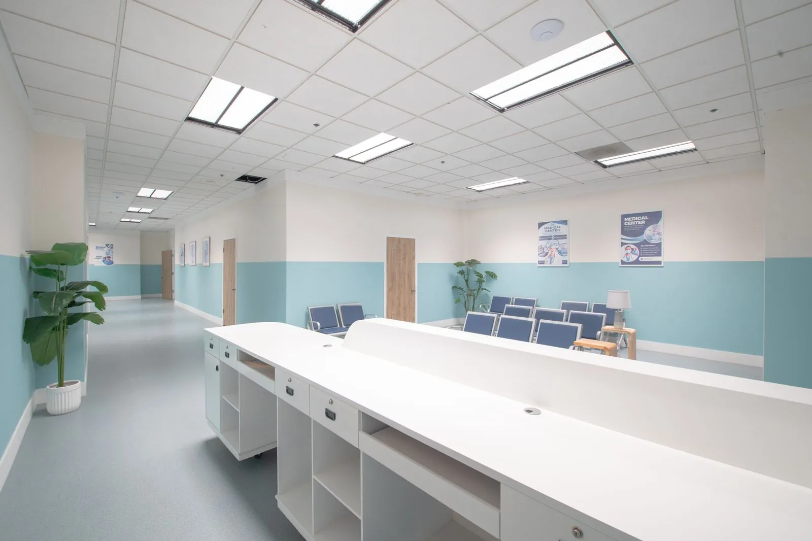 Reception counter and waiting area of the hospital set