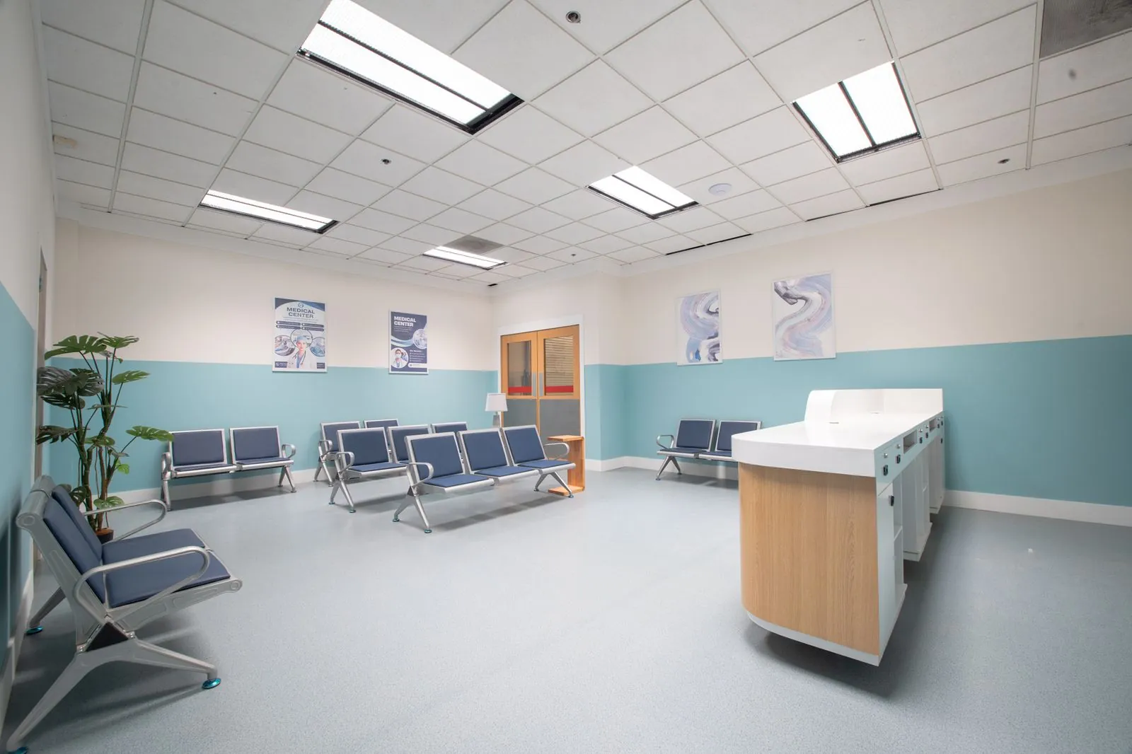 Waiting room and counter in the hospital set