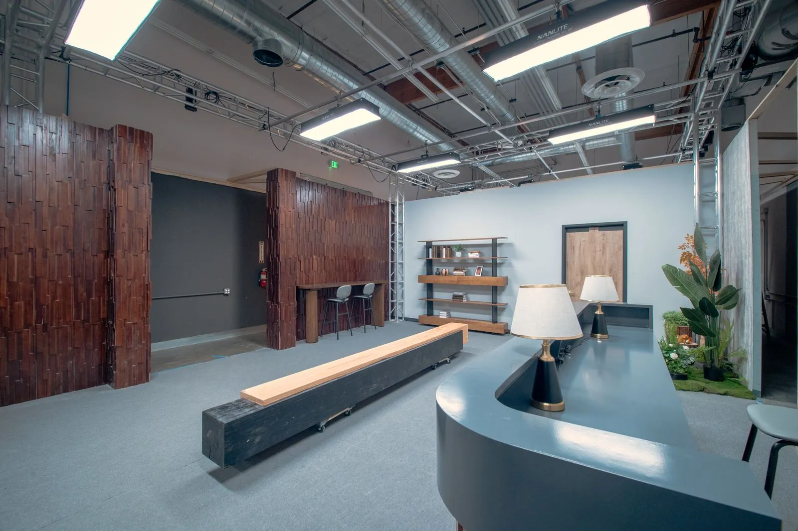 Wide view of the office lobby, reception desk to the right